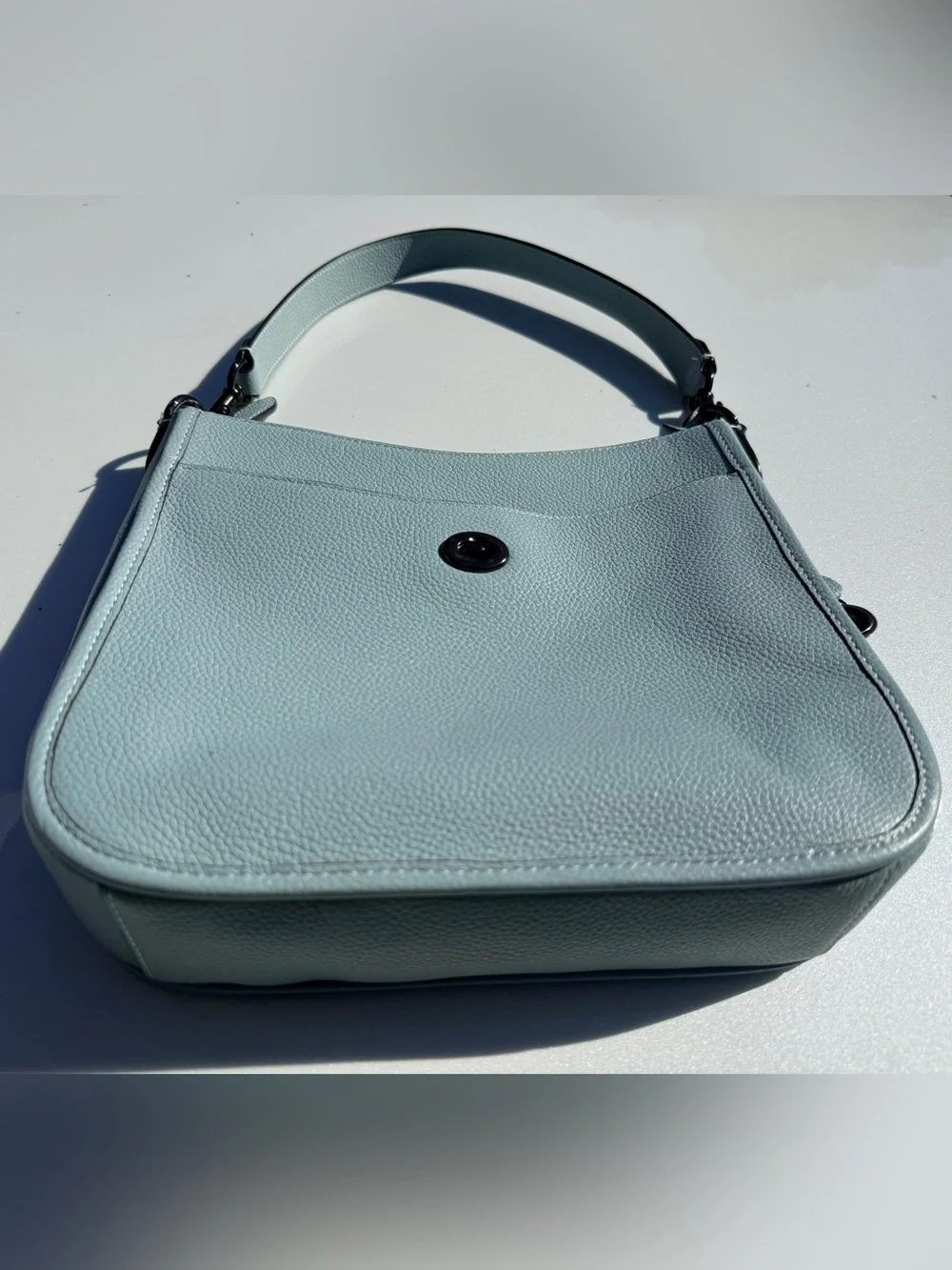 Coach Light Blue Pebble Leather Shoulder Bag